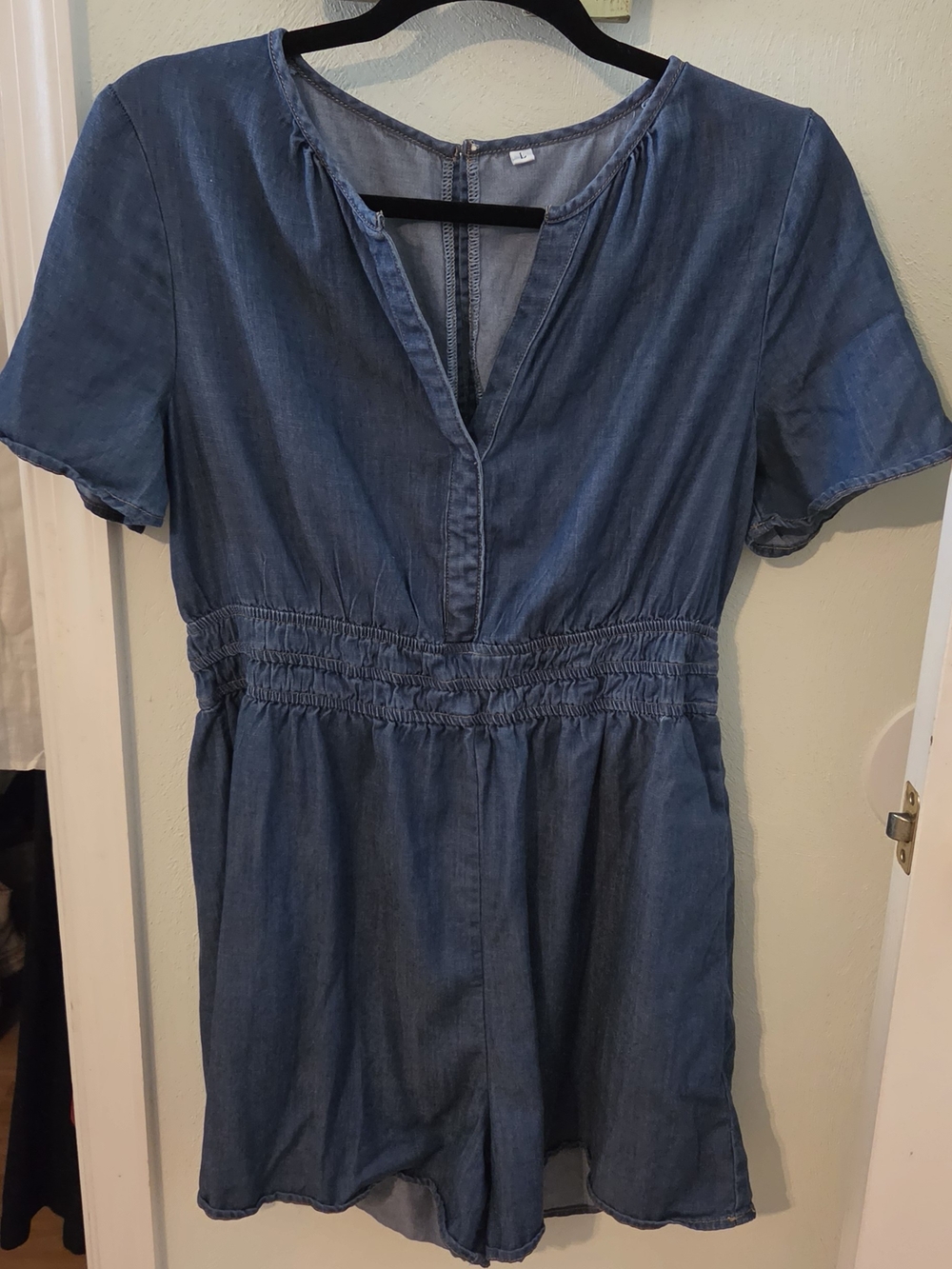 Chambray Denim Blue Short-Sleeve Romper